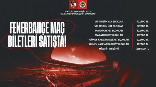Gaziantep FK’da Fenerbahçe biletleri satışta