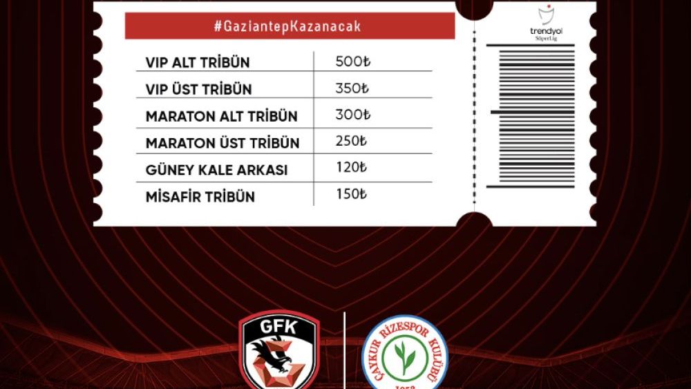 Gaziantep FK’da Rizespor maçı biletleri satışa çıktı