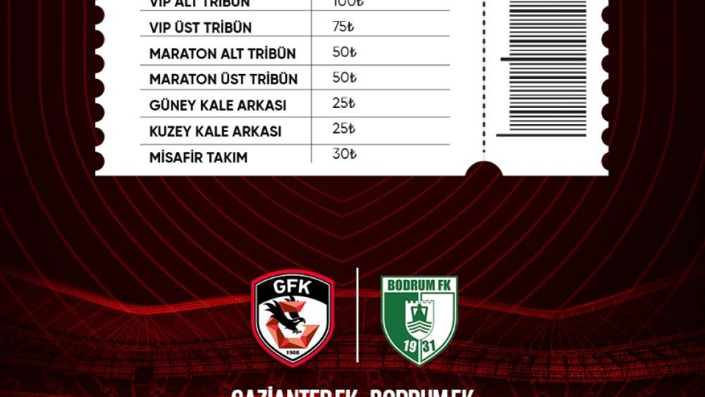 Gaziantep FK-Bodrum maçının biletleri satışta