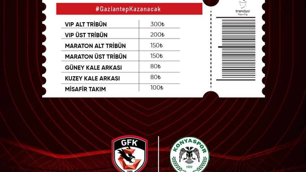 Gaziantep FK'nın Konyaspor maçının biletleri satışta